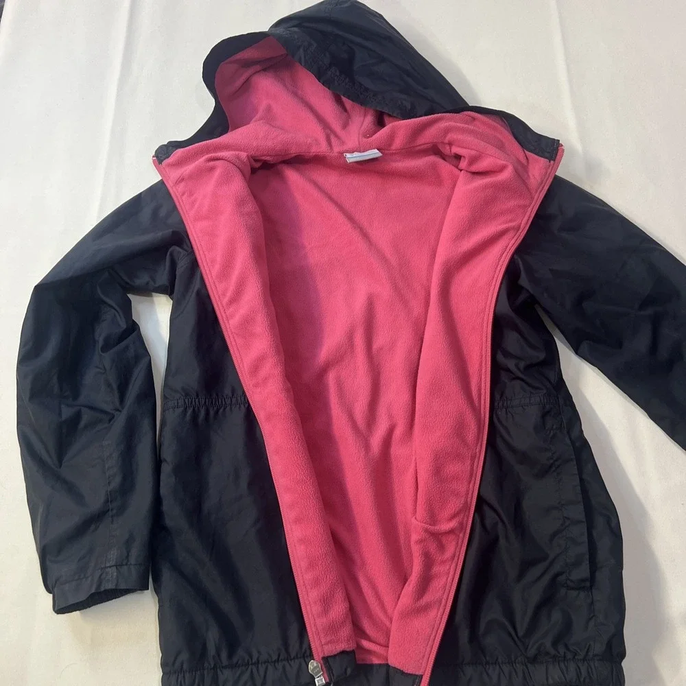 Columbia Youth Large 14/16 Hooded Jacket Black Pink Fleece Lined Full Zip